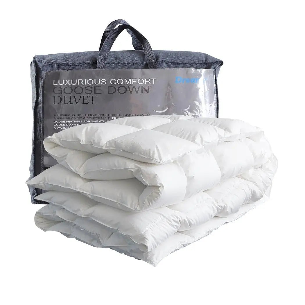 DreamZ 700GSM All Season Goose Down Feather Duvet in Double size, featuring a soft cotton cover and plush filling.